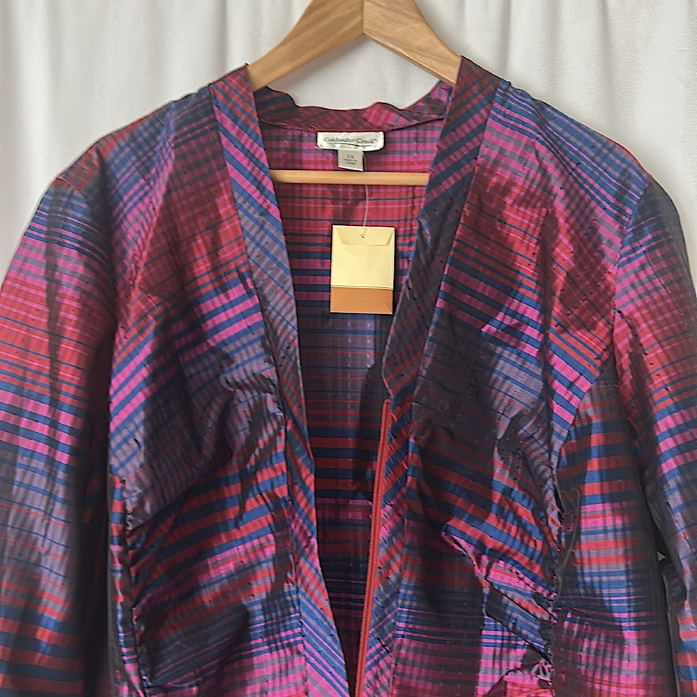 Coldwater Creek NWT Plaid Zip Front Long Sleeve Silk Jacket Coat **Size 2X** 🌺🌺 - Picture 4 of 5